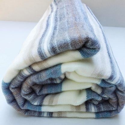 Alpaca Wool Throw Blanket | Super Soft, Lightweight, Breathable and Hypoallergenic | Non-Itchy or Scratchy (Blue White Varicolored, Queen (U.S. Standard))