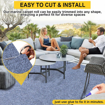 Marine Carpet,6 FT x 10 FT Blue-Gray Indoor Outdoor Carpet 0.2" Thick Boat Carpet with Water-Proof TPE Backing, Non-Slide Outdoor Marine Carpet Roll for Home, Patio, Porch, Deck