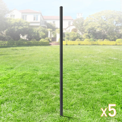 Fencer Wire Pack of 5 Heavy Duty 8FT Outdoor Steel Fencing Border Post, 16 Gauge Anti-rust Metal Fence Post, 2” Diameter Decorative Garden Fence Post, Black, FPSPS16-B8X5 FW