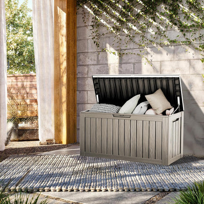 80 Gallon Lockable Resin Deck Box, Waterproof & UV-Resistant Outdoor Storage Box for Outdoor Cushion Storage, Garden Tools & Pool Accessories Storage, Gray