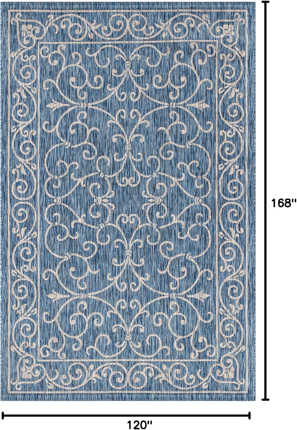 JONATHAN Y Vintage Filigree Indoor Outdoor Area Rug 10X14 Navy/Gray, Charleston Textured Weave for Backyard, Patio, Porch, Easy-Cleaning, High Traffic, Pet-Friendly, Non-Shedding (SMB106D-14)