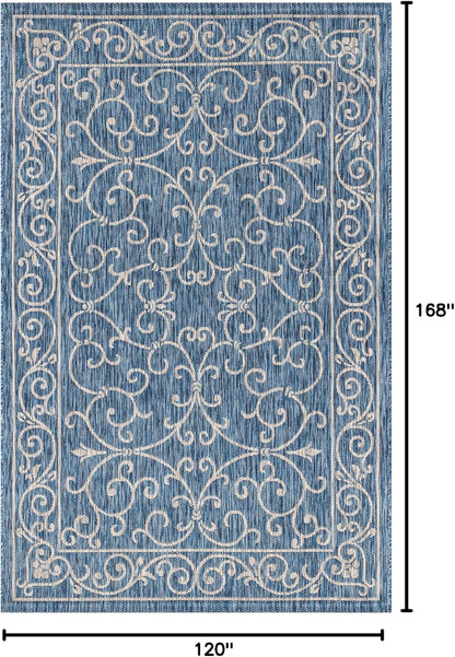 JONATHAN Y Vintage Filigree Indoor Outdoor Area Rug 10X14 Navy/Gray, Charleston Textured Weave for Backyard, Patio, Porch, Easy-Cleaning, High Traffic, Pet-Friendly, Non-Shedding (SMB106D-14)
