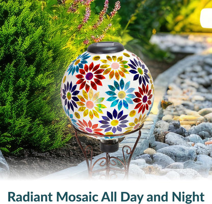 Sunnydaze 10 inch Solar Gazing Ball for Garden - Glass Outdoor Gazing Globe - Midsummer Dahlias