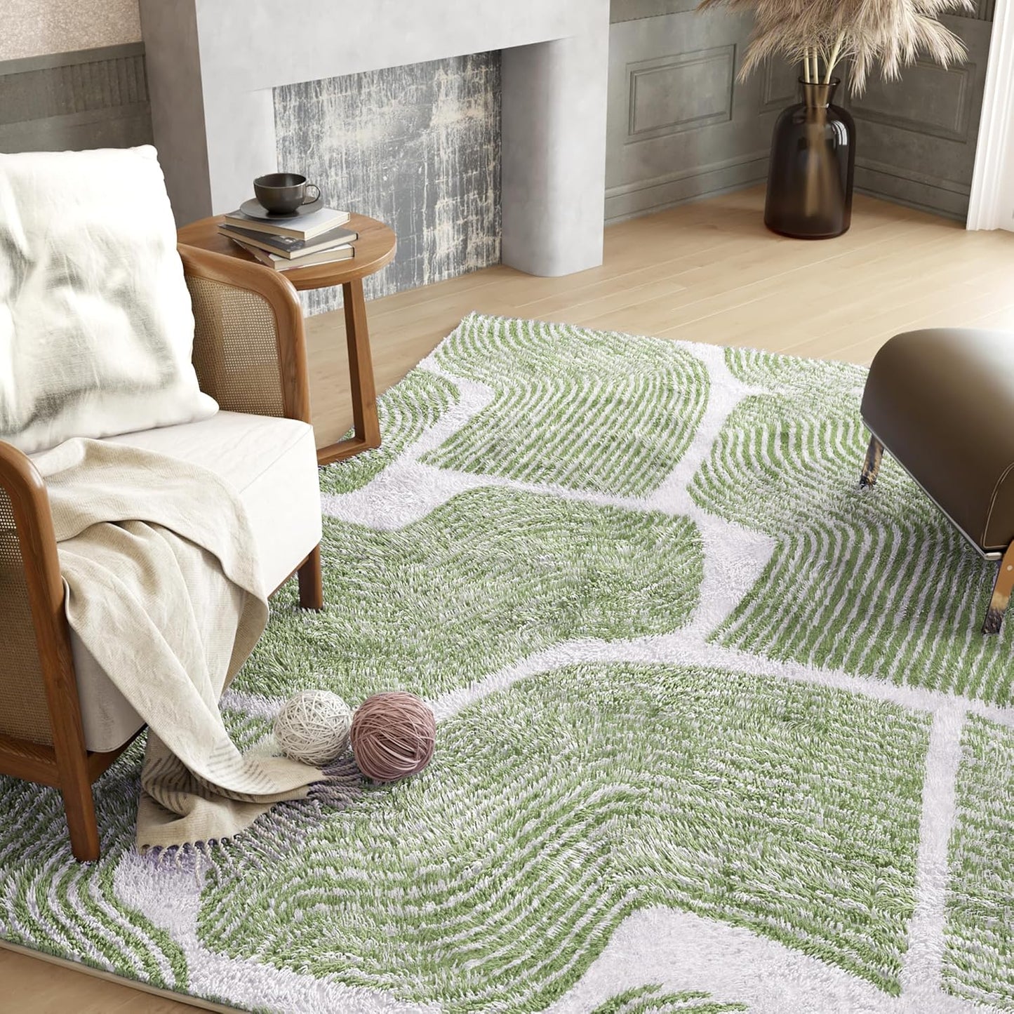 Zen Garden Area Rug - Ultra Soft Area Rug 4x6, Non Slip, Stain Resistant Living Room Rug, Washable Area Rugs for Living Room, Rugs for Bedroom (Green, 4x6)