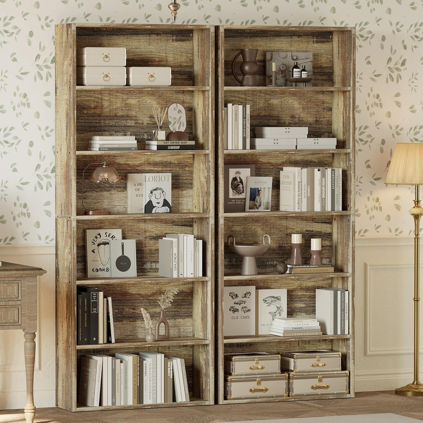 IRONCK Bookshelves and Bookcases Set of 2 Floor Standing 6 Tiers Display Storage Shelves 70 in Tall Bookcase Home Decor Furniture for Home Office, Living Room, Bed Room