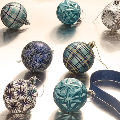 Valery Madelyn Ornaments for Christmas Trees, 9ct 2.36 Inches Navy Blue and Silver Shatterproof Christmas Tree Decorations, Luxury Hanging Ball Ornaments for Xmas Holiday Party Decor