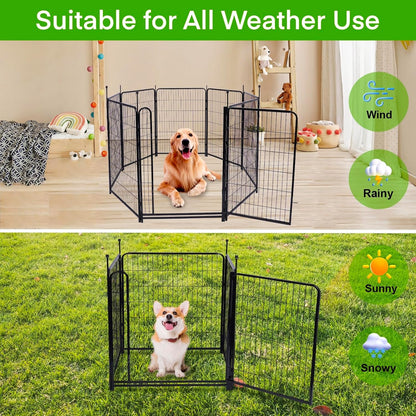 Tall Garden Fences and Borders for Dogs, 4.6ft High Dog Fence, 6 Panels Total 13.3 Ft Long, Gate 21 inches Wide with Low Sills. Modular Fencing, Dog Fence Outdoor for Yard