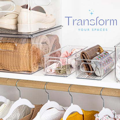 Plastic Food Storage 8 Pack Clear Container Bin with Handles for Organizing Kitchen, Pantry, Fridge, Freezer, Pantry,Bathroom. 10"x4"3"