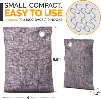 Activated Charcoal Odor Absorber for Strong Odors in Car, Closet, Shoe, Basement. 10 Activated Charcoal Bags Odor Absorbers for Home. Bamboo Charcoals Air Purifying Bag Charcoals Deodorizer Eliminator