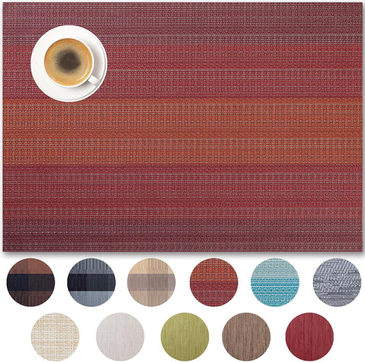 Placemats Set of 4 - Easy Clean Woven Vinyl Placemats for Dining Table, Indoor/Outdoor Place Mats, Washable PVC Table Mats（Pomegranate Parade）