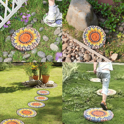 Sunflower Stepping Stones Outdoor Garden - Pavers for Outside Walkway Garden Stones Garden Stepping Stones Outdoor Decorative Stone for Garden 9.5 * 9.5 * 0.7 Inch LC Lcdecohome