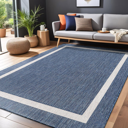 Bordered Outdoor Rug 5x7 Washable Outside Carpet for Indoor Patio Porch Waterproof Easy Cleaning Non Shedding Area Rugs Blue 5 x 7
