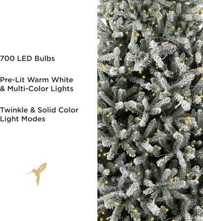 Papyrus Frosted 7 ft Pre-Lit Artificial Christmas Tree, Blue Spruce, Warm White Lights, Includes Stand and Storage Bag