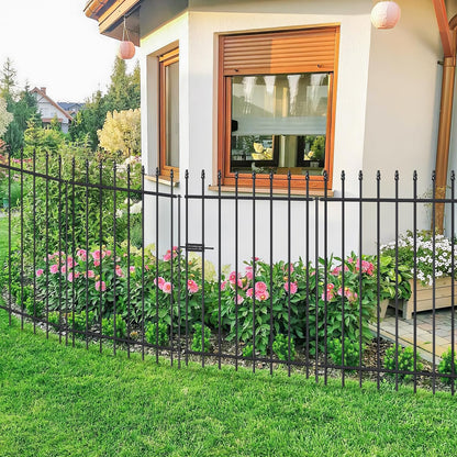 Metal Garden Fence with Gate 42 in H x 11.5 ft L, 1 Gate + 4 Panels Border Fence Panels Animal Barrier for Dogs, No Dig Garden Fencing for Yard Patio Flower Bed Lawn Outdoor, Black
