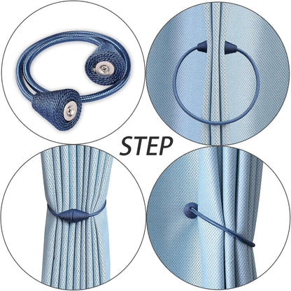2 PCS Magnetic Curtain Tiebacks, European Style Convenient Drape Tie Backs Holdbacks for Thin or Thick Home & Office Window Draperies, No Tools Required-Light Blue