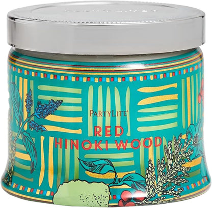 PartyLite 3-Wick Jar Candle, Highly Fragranced Clean Burning Glass Candle, 25-45 Hours Burn Time (Red Hinoki Wood)