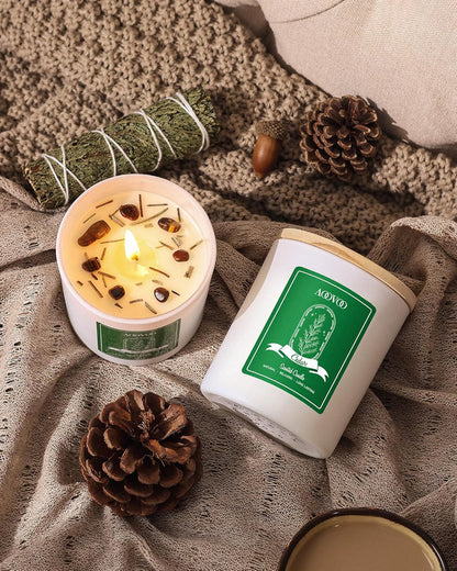 AOOVOO Cedar Scented Candles for Women - Aromatherapy Candle with Crystals Inside, 10oz Soy Candles for Home Scented, Birthday Gifts Candle for Women Mom