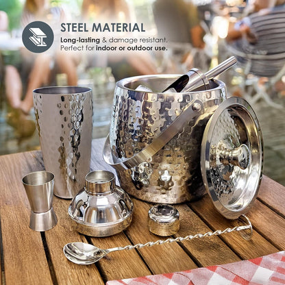 BREKX Insulated Ice Bucket for Cocktail Bar with Drink Shaker 5-Piece Cocktail Set for Parties with Lid and Scoop - Bartender Accessories, Bartending Kit for Home Bar or Gifting