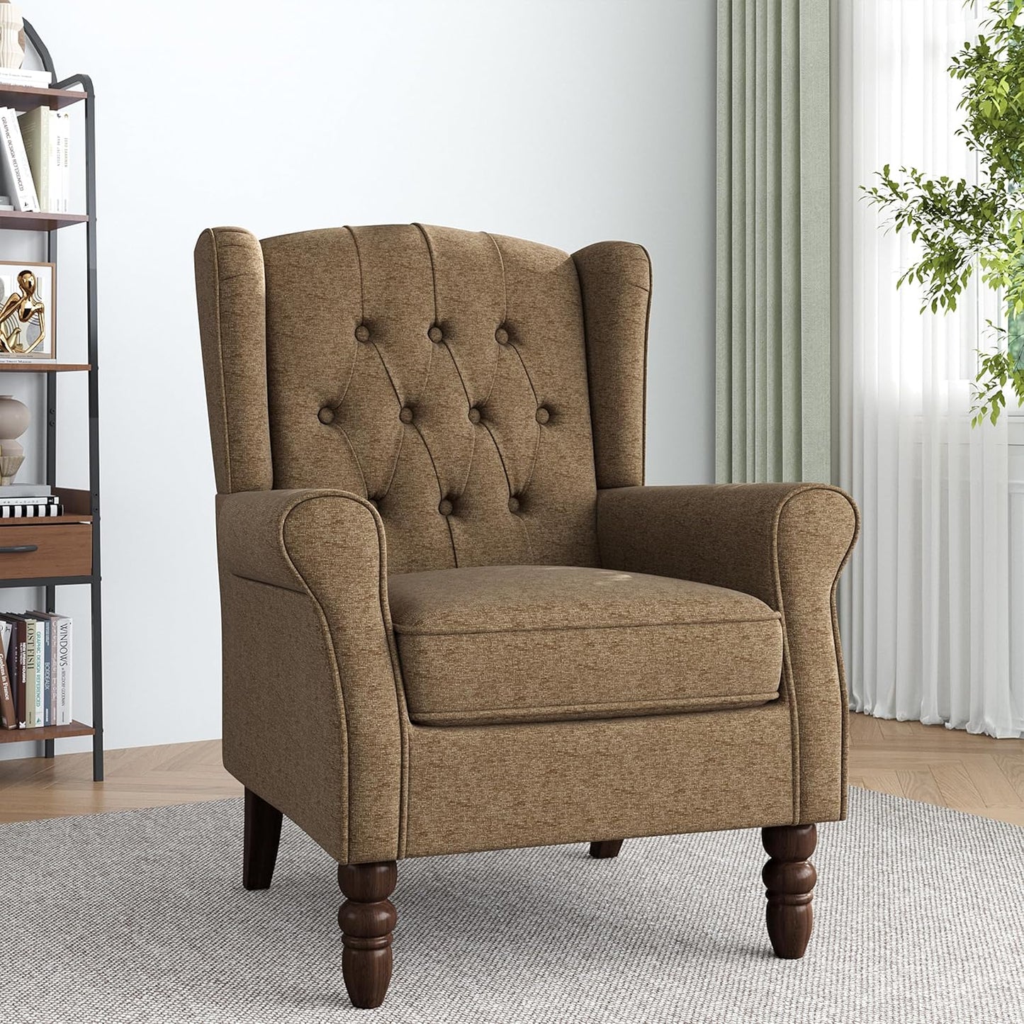 Lumibee High Back Accent Chair,Upholstered Wingback Armchair with Solid Wood Legs for Small Spaces,Comfy Single Sofa Chair for Living Room,Bedroom,Office-Gray