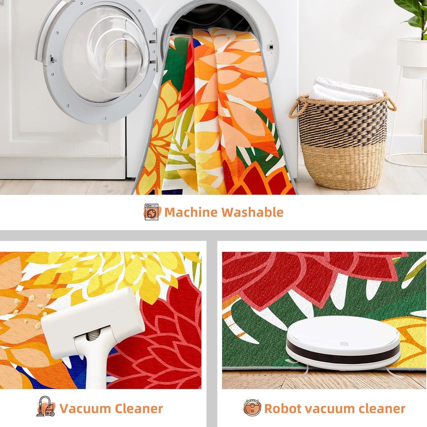 Indoor Outdoor Area Rug 8x10 Patio Washable Multicolored Patio Rug Tropical Botanical Modern Floral Indoor Outdoor Carpet Non-Slip for RV, Pool Deck, Backyard, Porch