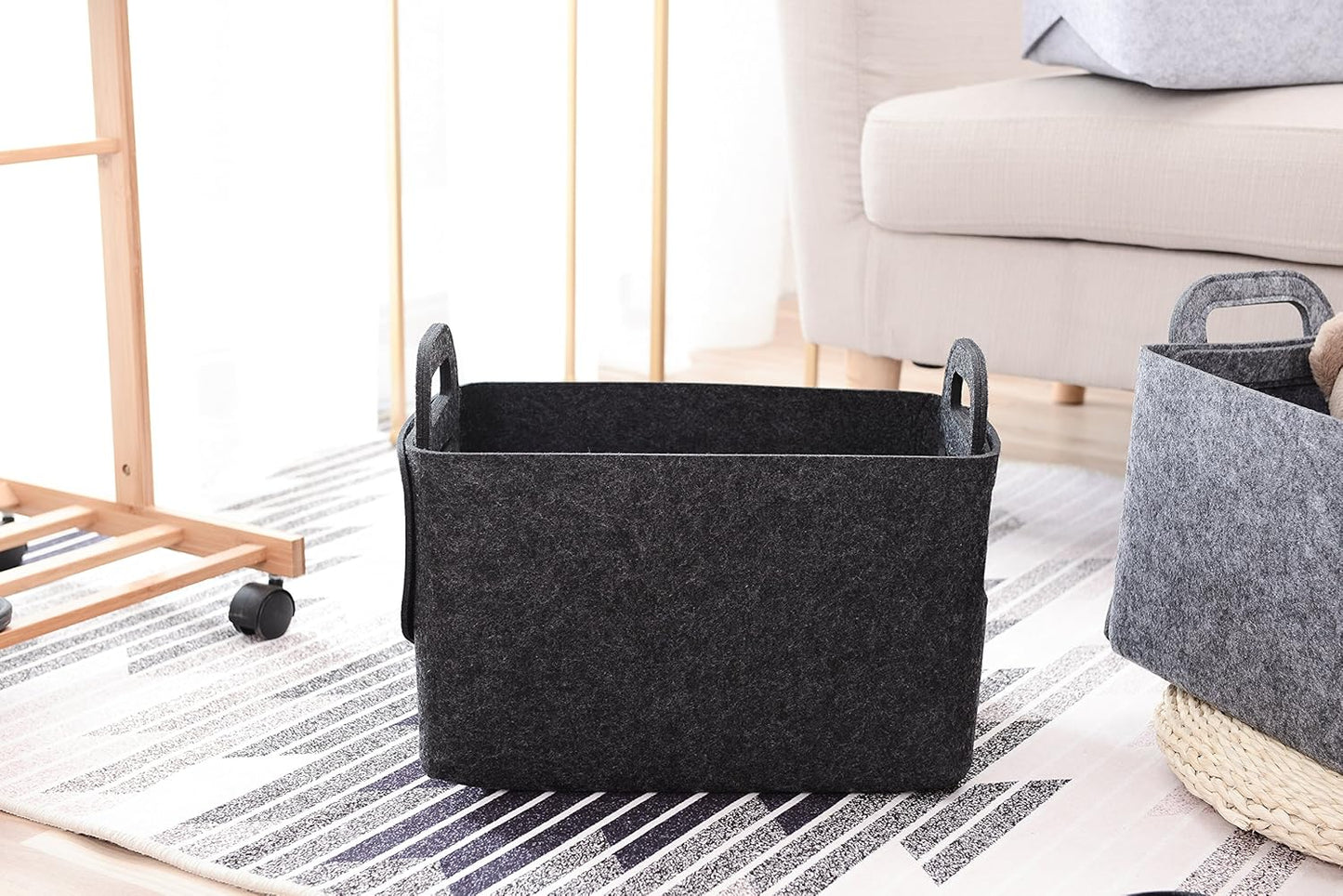 Minoisome Storage Basket Felt Storage Bin Collapsible& Convenient Box Organizer with Carry Handles for Office Bedroom Closet Babies Nursery Toys Laundry (Dark grey, 13.8inch（L）×9.5inch（W）×8.3inch（H）)
