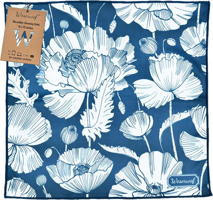 WESERWEF Design Microfiber Glasses Cleaning Cloth – Premium Cleaning Cloth for Eyeglasses, Screens, Tablets, Cameras & Lenses, 12" x 12", Ultra-Soft & Scratch-Free (Blue Poppies)