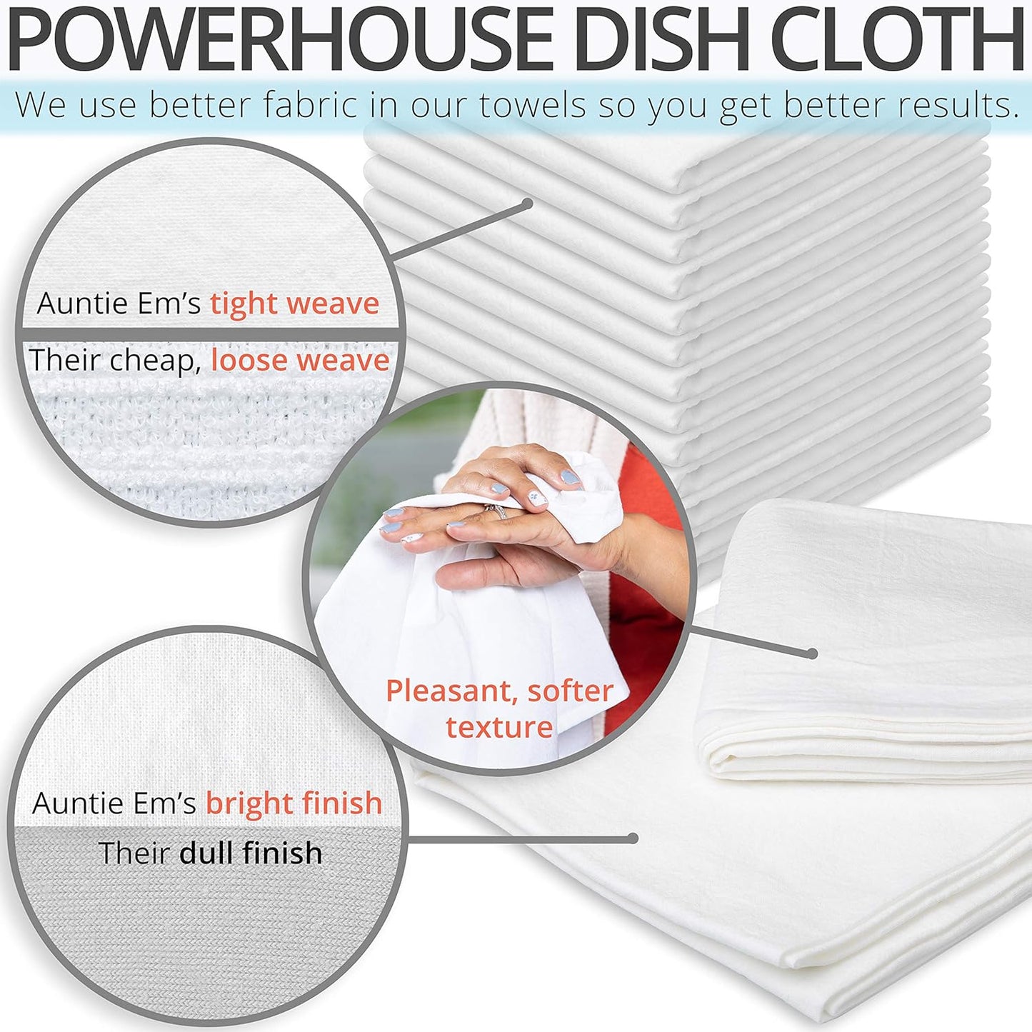 Aunti Em's Kitchen Flour Sack Dish Towels - Natural Cotton for Embroidery and Drying Glass, Hand, Dinnerware - Plain, Thick, Zero-Lint, Highly Absorbent - Set of 13, 27 x 27 Inch, Ivory