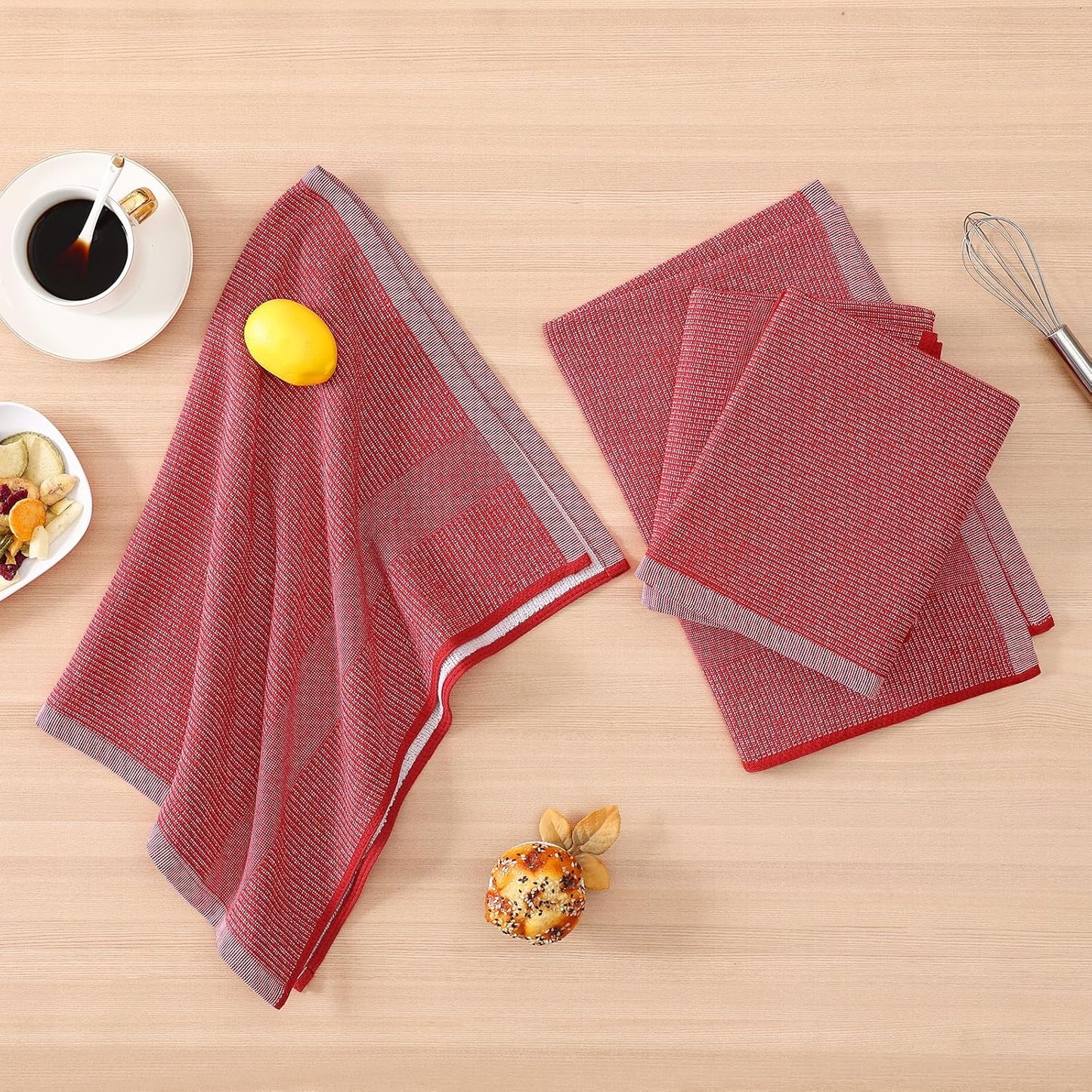 Homaxy Premium Kitchen Towels(18”x 28”, 12 Pack), Large Cotton Kitchen Hand Towels, Flat and Terry Dish Towels, 380 GSM Highly Absorbent Tea Towel Set with Hanging Loop, Red