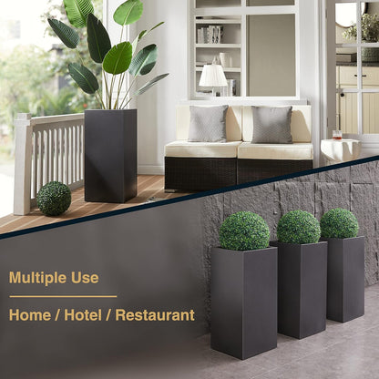 Metallic Heavy Tall Outdoor/Indoor Planter Box, Rectangular, 14Lx14Wx30H Inches, ‎25LBS/PC, Dark Gray, No Assembly Required and Seamless, Set of 2