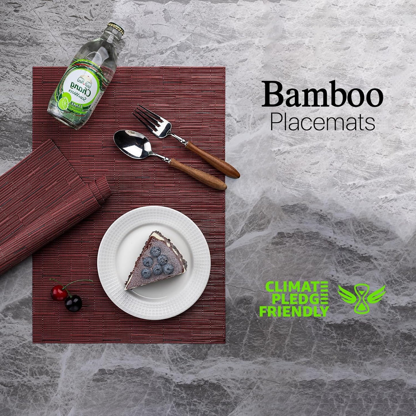 LEXMORE Placemats Set of 4 Vinyl/Plastic Woven Place Mats for Kitchen Table Indoor/Outdoor Washable Placemat Wipeable Dining Table Mats(Burgundy)