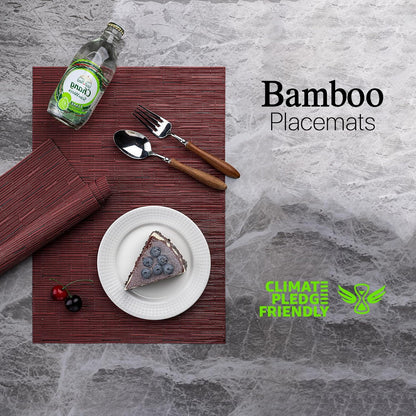 LEXMORE Placemats Set of 4 Vinyl/Plastic Woven Place Mats for Kitchen Table Indoor/Outdoor Washable Placemat Wipeable Dining Table Mats(Burgundy)