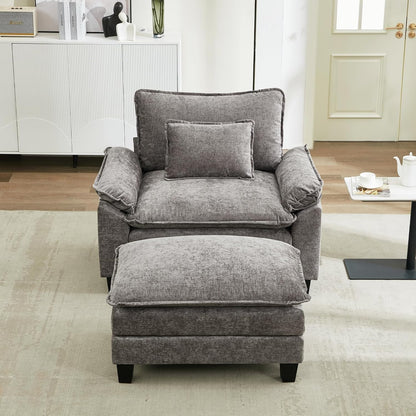 URRED Modular Sectional Sofa Comfy Cloud Couch, Modern Chenille Sofa Sleeper Deep Seat Couches with Ottoman/Pillows for Living Room (Gray, 53''- Ottoman)