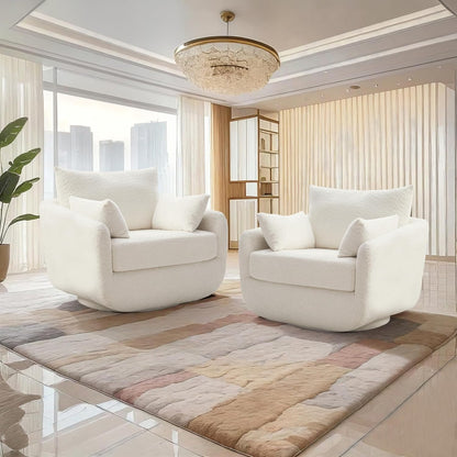 360° Swivel Accent Armchair Set of 2, 39.3" Oversized, Sherpa Boucle Fabric Sofa Chair with Removable Back & Arm Pillows, Swivel Chairs with Cozy Soft Padded, No Assembly Required, White