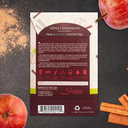 Simplicity Scents Apple Cinnamon Scented Sachets Pack of 3, Fall & Winter - Long-Lasting Scented Bags, Home Fragrance, Air Freshener & Deodorizer for Closet, Room, Drawer, or Cars, Made in USA