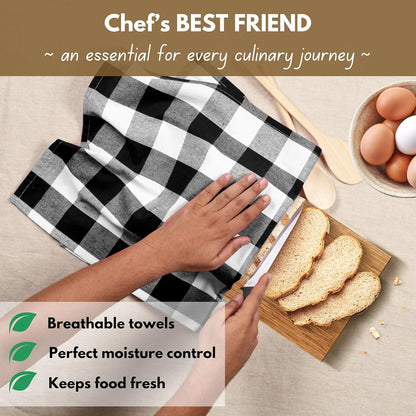 Native Fab 6-Pack Kitchen Towel with Hanging Loop 16x26 inches, Cotton Buffalo Check Kitchen Towels for Cleaning Drying, Washcloths Soft & Absorbent Cloth Rags, Bar Towel, Dish Cloth, Black