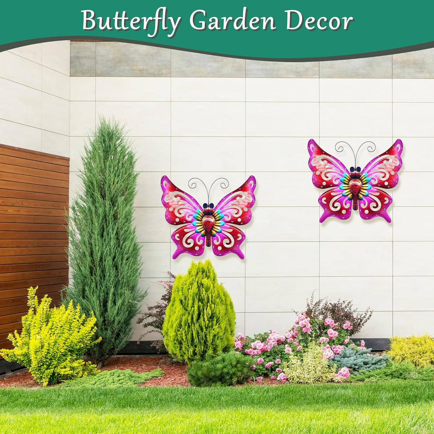 Solar Garden Light, Metal Butterfly Wall Art, 19" Large Hanging Decor for Garden Patio Fences Porch Yard Art Outdoor Wall Decor, Weatherproof Decorative Lighting, Housewarming Wedding Birthday Gift