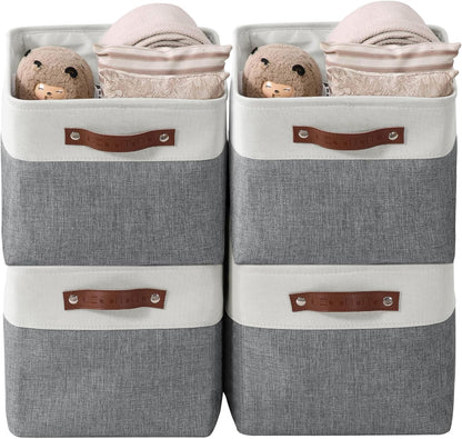 DECOMOMO Storage Bins Fabric Storage Baskets for Shelves, Linen Closet Organization Toys Nursery (Slate Grey and White, Large - 4 Pack)