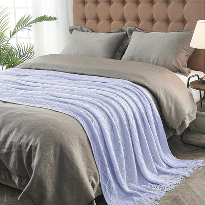 inhand Knitted Throw Blanket for Couch and Bed, Soft Living Room Home Decor Knitted Blanket with Tassel, Outdoor Lightweight Breathable Summer Blanket, Farmhouse Warm Woven Decorative, 50"x60"