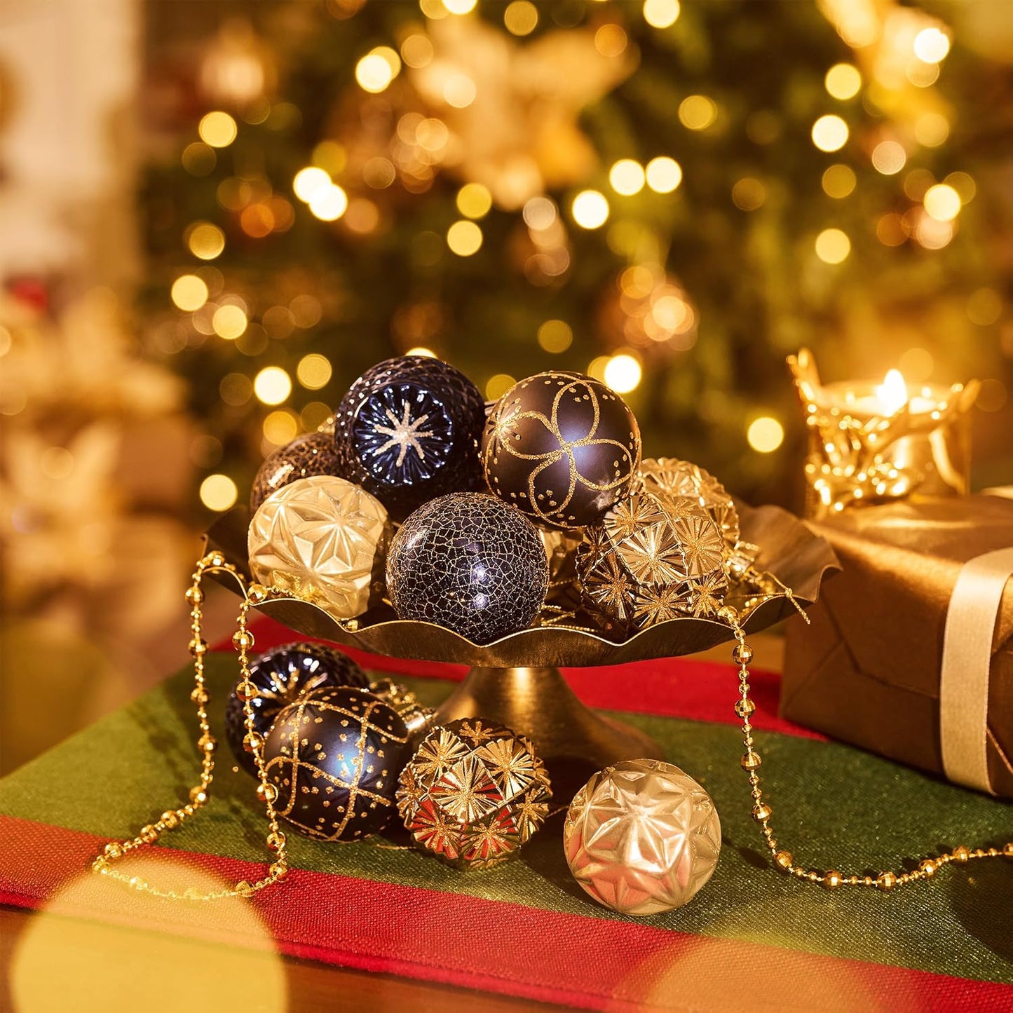 Valery Madelyn Ornaments for Christmas Trees, 16ct 2.36 Inches Blue and Gold Shatterproof Christmas Tree Decorations, Luxury Hanging Ball Ornaments for Xmas Holiday Party Decor