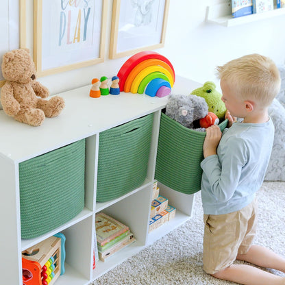 NaturalCozy Storage Cubes 11 Inch Cotton Rope Woven Baskets for Organizing, 3-Pack | Cube Storage Bin | Square Storage Baskets for Shelves Organizer, Classroom, Kids Toy Bins, Closet, Baby Nursery