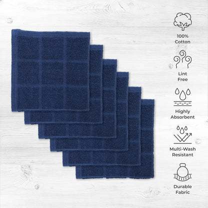 100% Cotton Terry Dish Cloth & Dish Towel, 6 Pack, Super Soft and Absorbent Kitchen Towels, Perfect for Kitchen Cleaning and Dish Washing (Navy Blue 6 Pack)