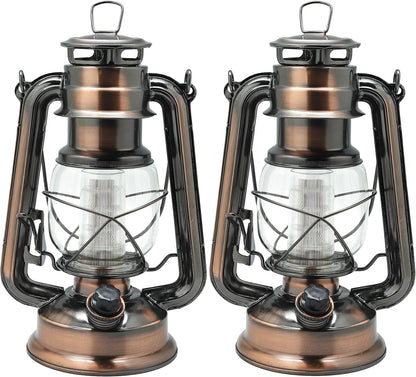 YAKii LED Vintage Lantern Metal Hanging Hurricane 12 LED Dimmer Switch Warm White Battery Operated Power Outage Indoor Camping Lighting Outdoor Brooklyn (Copper 2 Pack)