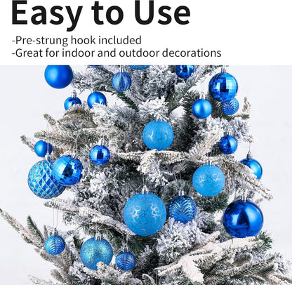 LANGXUN 36pcs Blue Christmas Tree Decorations Balls, Bolas De Navidad, 2025 Christmas Decor, Indoor Outdoor Shatterproof Christmas Ornaments, Xmars Party Wedding Suppiles
