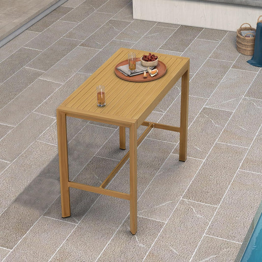 PURPLE LEAF 43.1'' Rectangle Outdoor Patio Bar Height Pub Table, Outside Aluminum Tall Kitchen Bar Table with Sturdy Legs for Bar Stool, Indoor and Outdoor, Garden, Teak