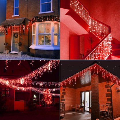 Hopolon 33FT 360L LED Icicle String Lights - Outdoor, Waterproof, 8 Modes, With 60 Drops - Curtain Lights for Indoor/Outdoor Decorations (Red)