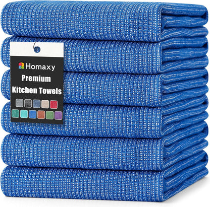 Homaxy Premium Kitchen Towels(18”x 28”, 6 Pack), Large Cotton Kitchen Hand Towels, Flat and Terry Dish Towels, 380 GSM Highly Absorbent Tea Towel Set with Hanging Loop, Blueberry