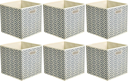 Amazon Basics Collapsible Cube Storage Organizer Bins, 6-Pack, 10.5 x 10.5 x 11 inches, Chevron Grey