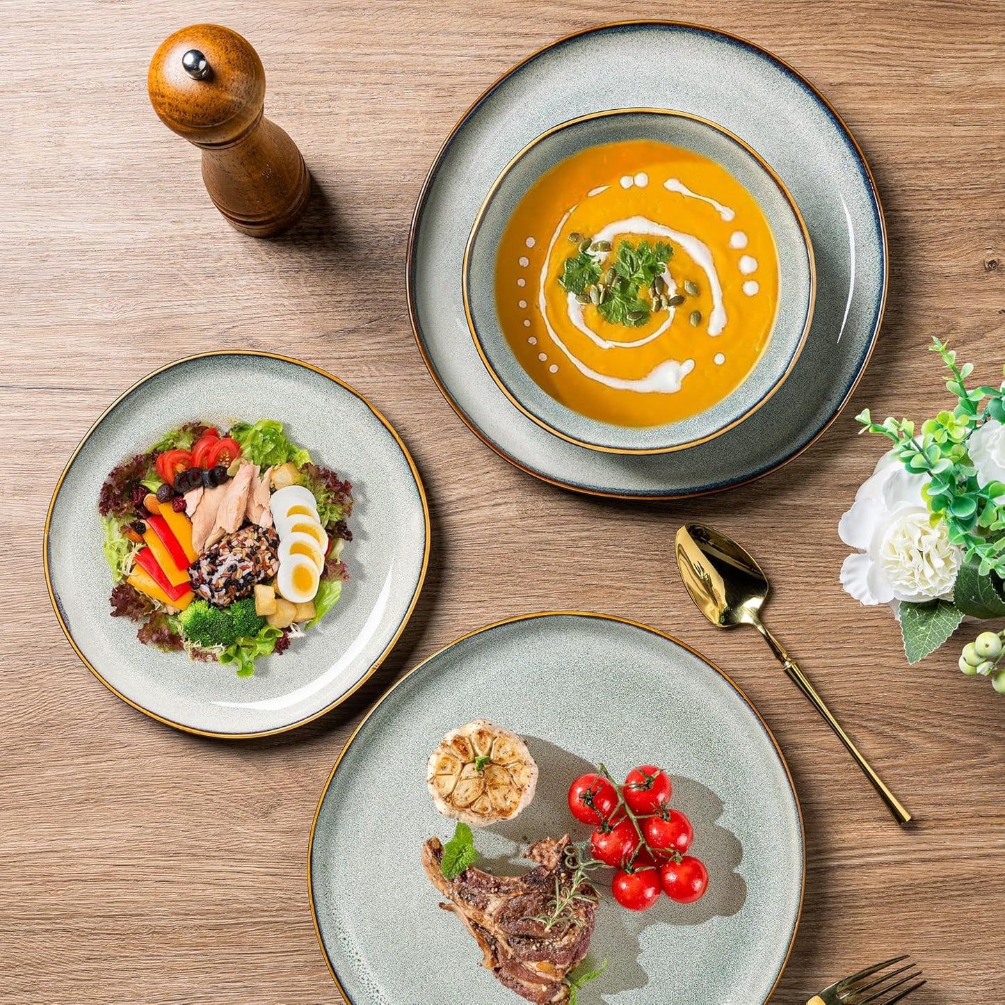 AmorArc Ceramic Dinnerware Sets,Handmade Reactive Glaze Stoneware Plates and Bowls Set,Highly Scratch Resistant | Dishwasher & Microwave Safe Dishes Set,Service for 8 (24pc)