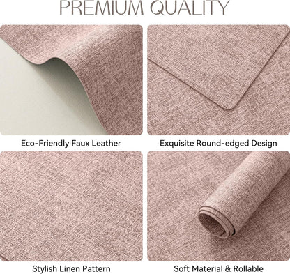 Romanstile Vinyl Placemats Set of 6-12 X 18 Inch - Heat Resistant Place Mats 100% Waterproof Oilproof Wipeable Reversible Faux Leather Table Mats for Kitchen/Dining/Party/Outdoor, Pink