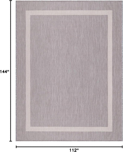 Bordered Outdoor Rug 9x12 Washable Outside Carpet for Indoor Patio Porch Waterproof Easy Cleaning Non Shedding Area Rugs Gray 9 x 12